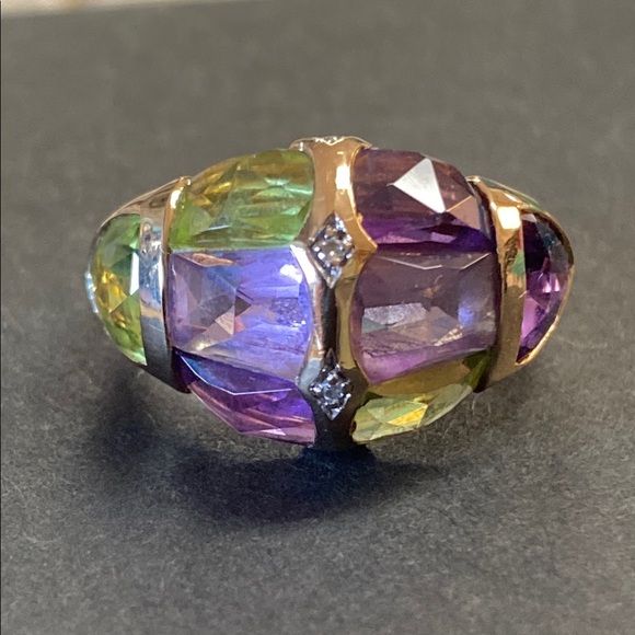 Jewelry - 14K Gold Amethyst Peridot & Diamond Accents Ring